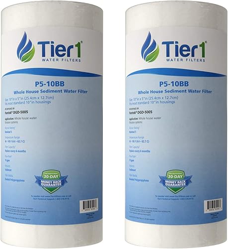 Miniatura 26 de Tier1 Cartucho de repuesto de filtro de agua de sedimentos de polipropileno hilado de 1 micrón, 10 x 4.5 pulgadas, compatible con Pentek DGD-2501,