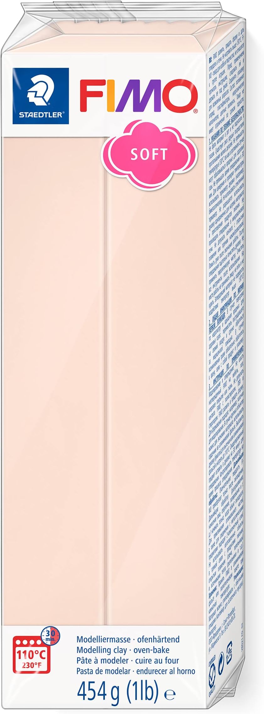 FIMO Soft Polymer Clay - -Oven Bake Clay for Modeling, Kids, Jewelry, Sculpting, 1 lb Block, Light Flesh 8021-43, 454 (8021-1LB-43)