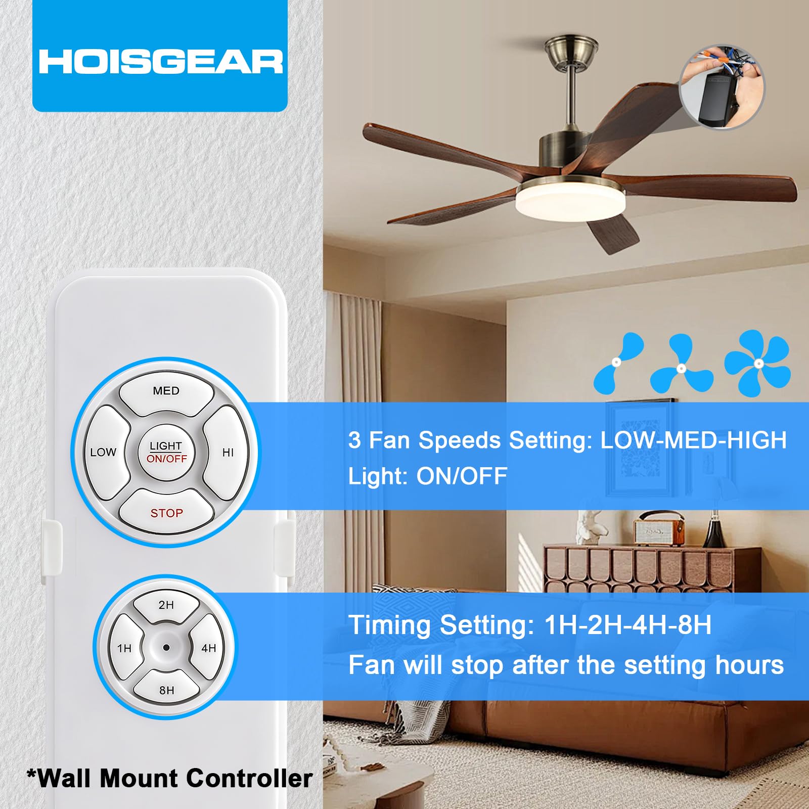 Kit universale per ventilatore da soffitto con interruttore silenzioso, telecomando senza fili con regolazione a 3 marce, controllo della luce e 4 controlli di timming, telecomando senza fili