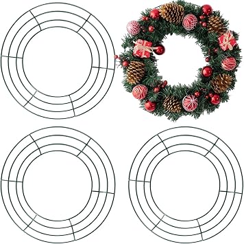 TIHOOD 3PCS 10 Wire Wreath Frames Green Christmas Metal Round Wreath Form Wire Frames for Floral Arrangements Craft DIY Thanksgiving Autumn Christmas Wreath Supplies