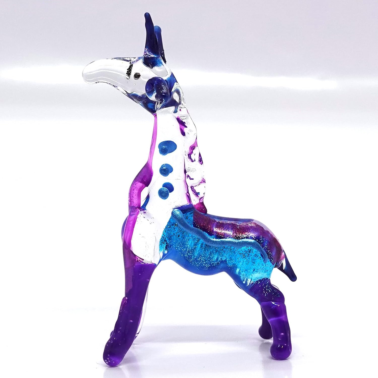 Giraffe Miniature Figurine - Hand Blown Glass Animal Sculpture - Tiny Collectible Art Gift for Wildlife Lovers Home Décor (3.5" Multi-Red)