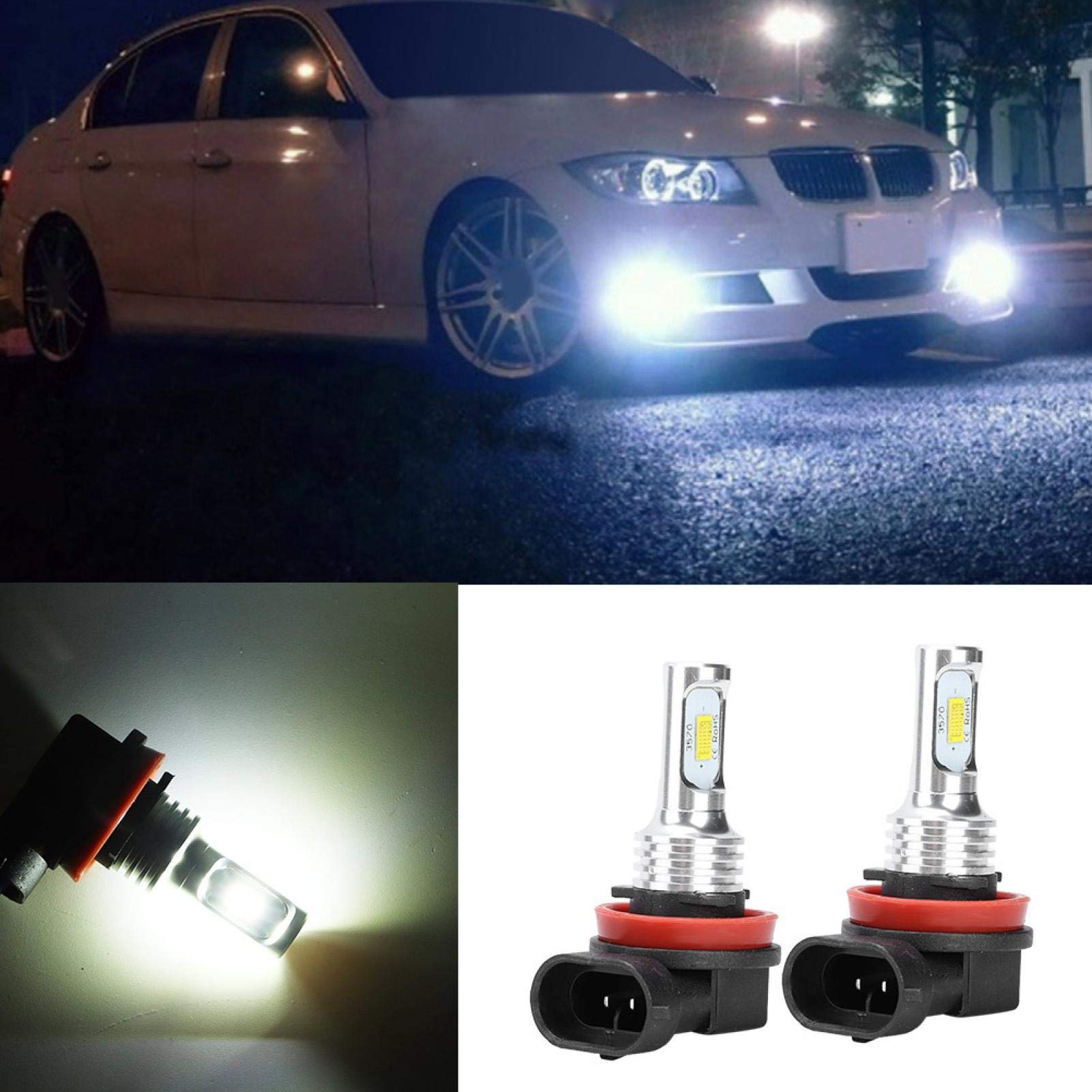 Bombilla antiniebla, H8 H11 80W 8000K CSP Bombilla de luz LED antiniebla blanca, Kit de conversión de luz antiniebla LED para automóvil con decodificación 12-24V Universal para luz de circulación diur