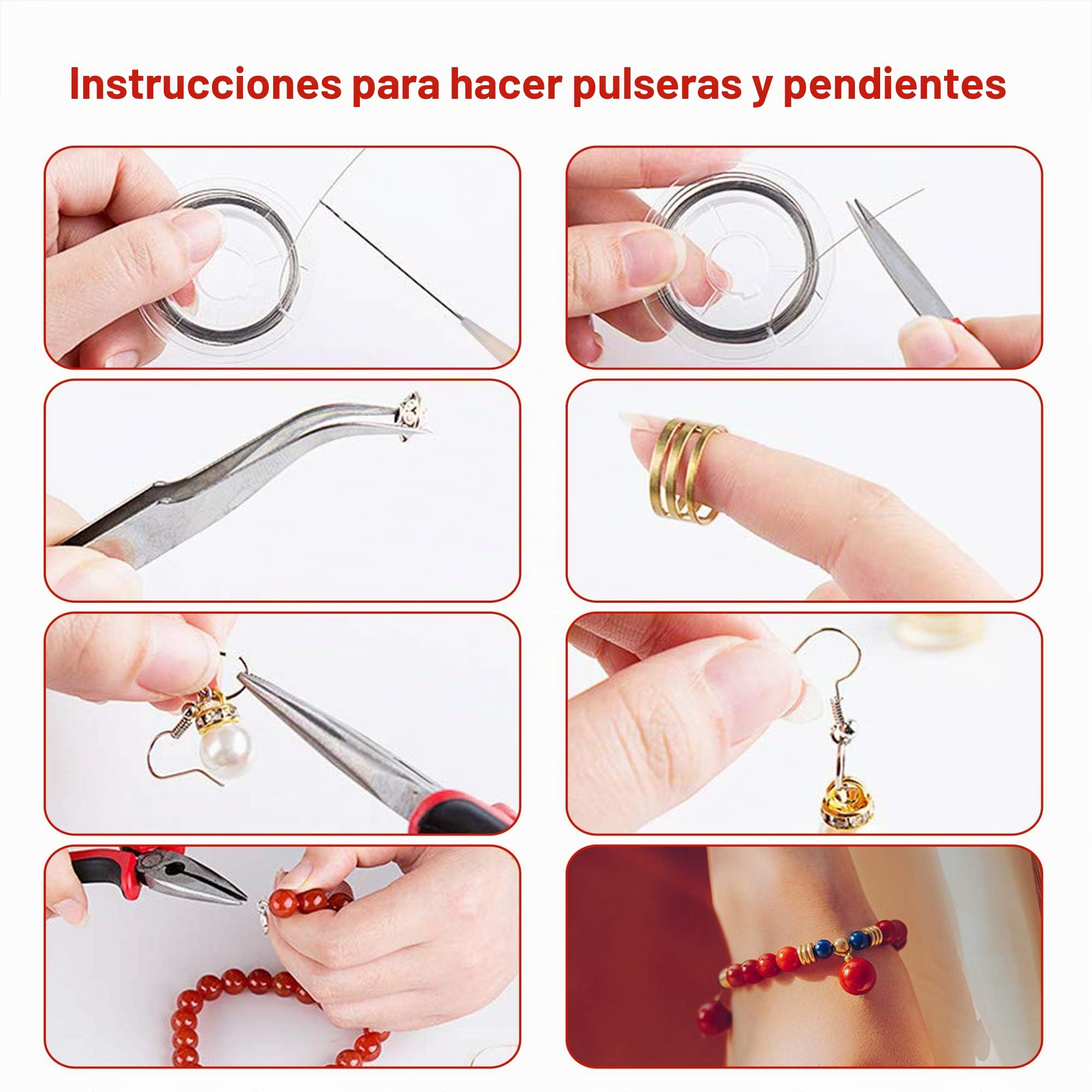 Zalava - Kit para fabricación de joyas, 1300 piezas y 14 herramientas de reparación, pinzas de alambre plateado, accesorios para hacer pulseras, pendientes, bricolaje y manualidades