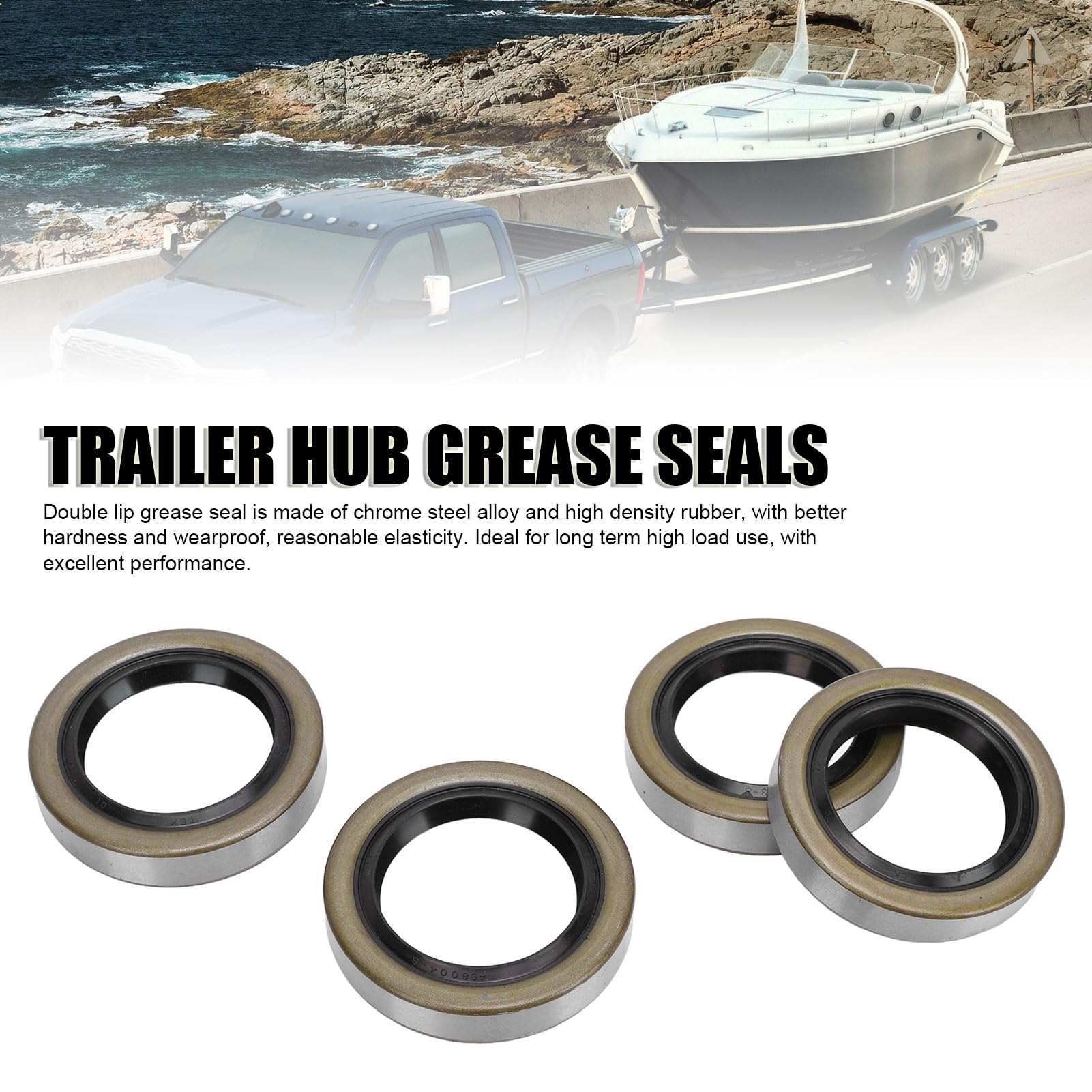4PCS Trailer Hub Grease Seals: Double Lip Bearing Seals for 3500lb Axles, 5 Lug, Fits Dexter ALKO AXLETEK (ID 1.719 OD 2.565)