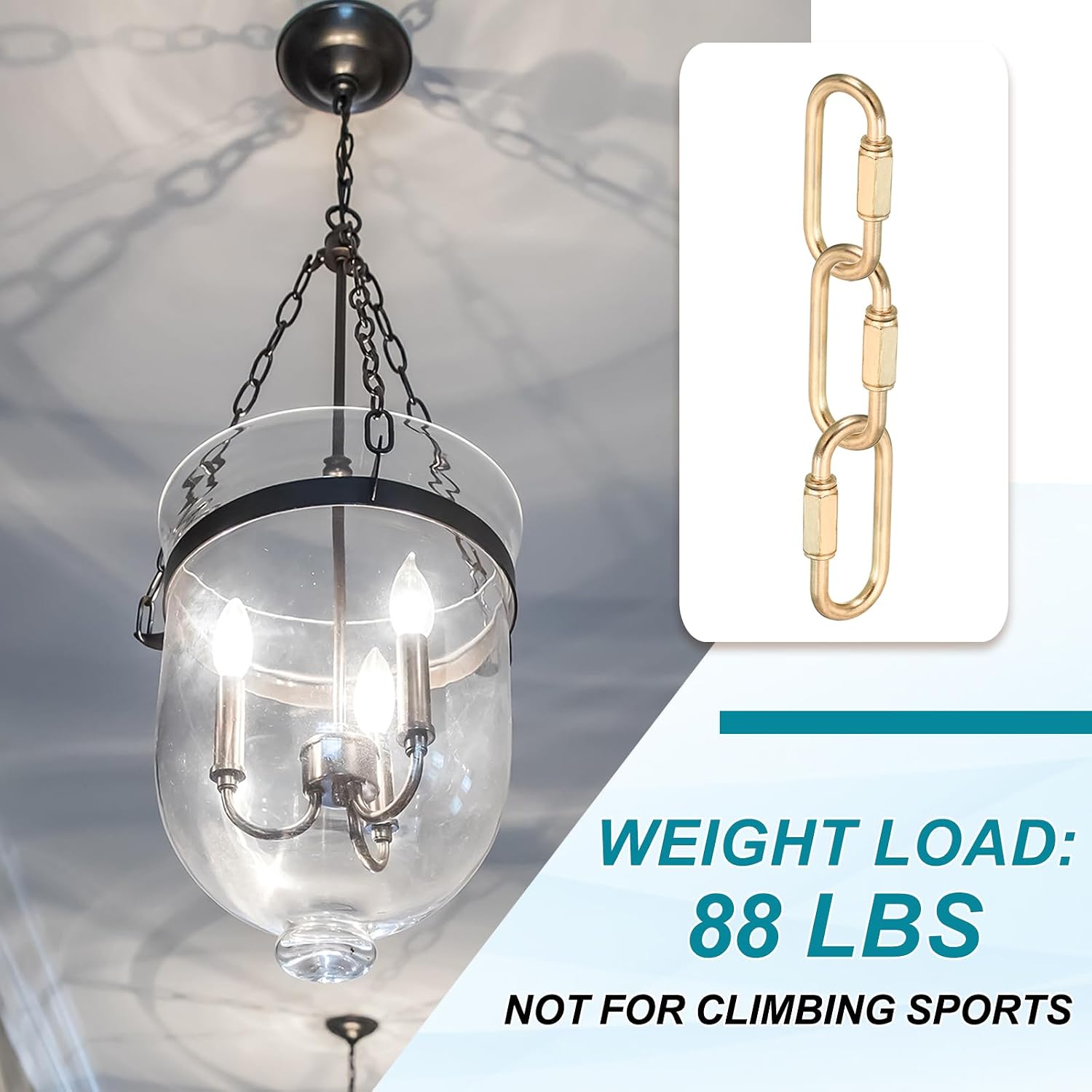 MECCANIXITY Chain Connectors, 5mm Thick Quick Link Screw Lock Oval Clips for Chandelier Pendant Lights, Light Gold, Pack of 3