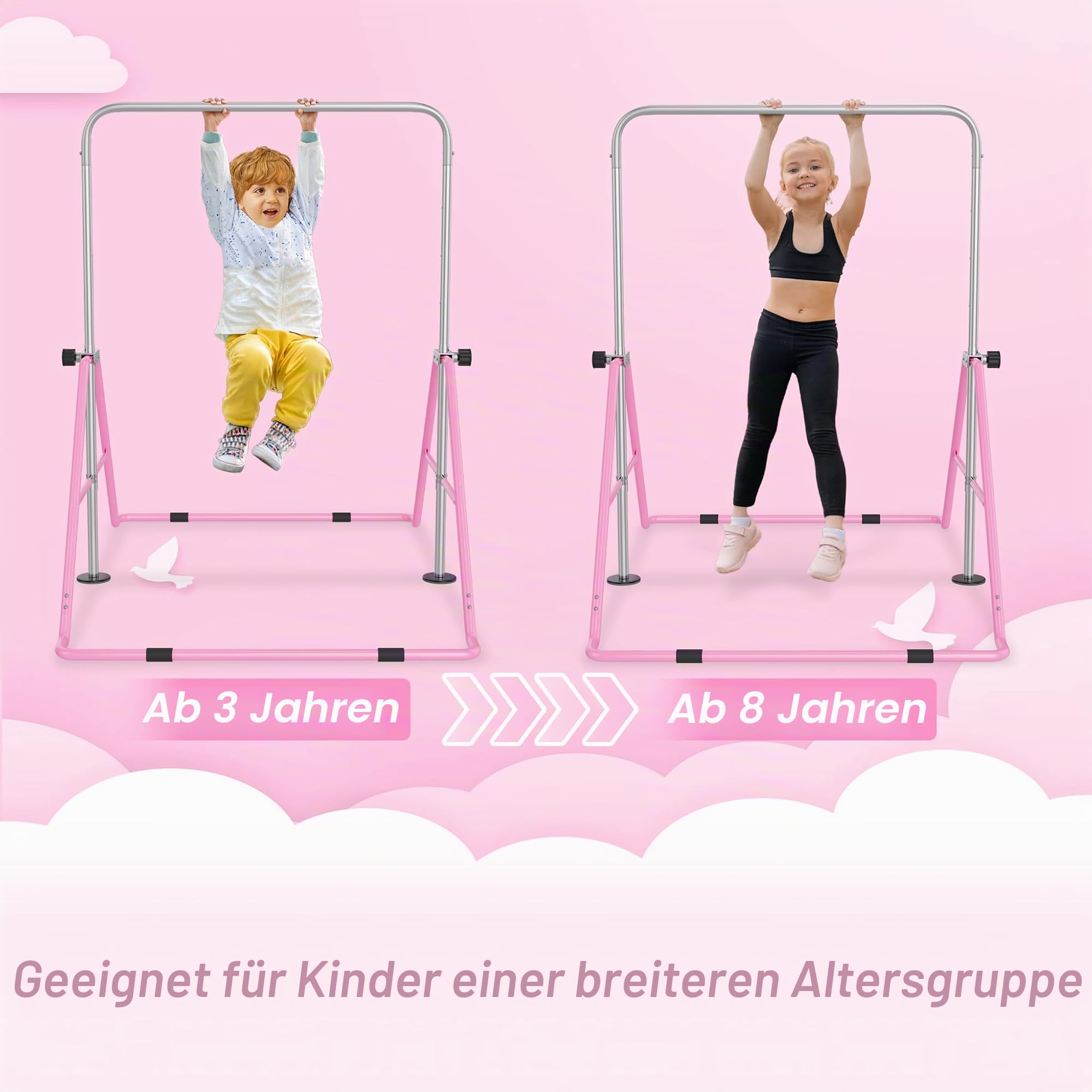 FIVMEN Reckstange Turnreck Indoor Turngeräte Turnstange für Zuhause Höhenverstellbar mit 2 Gymnastikringe Faltbarer Gymnastikstange Reckanlage