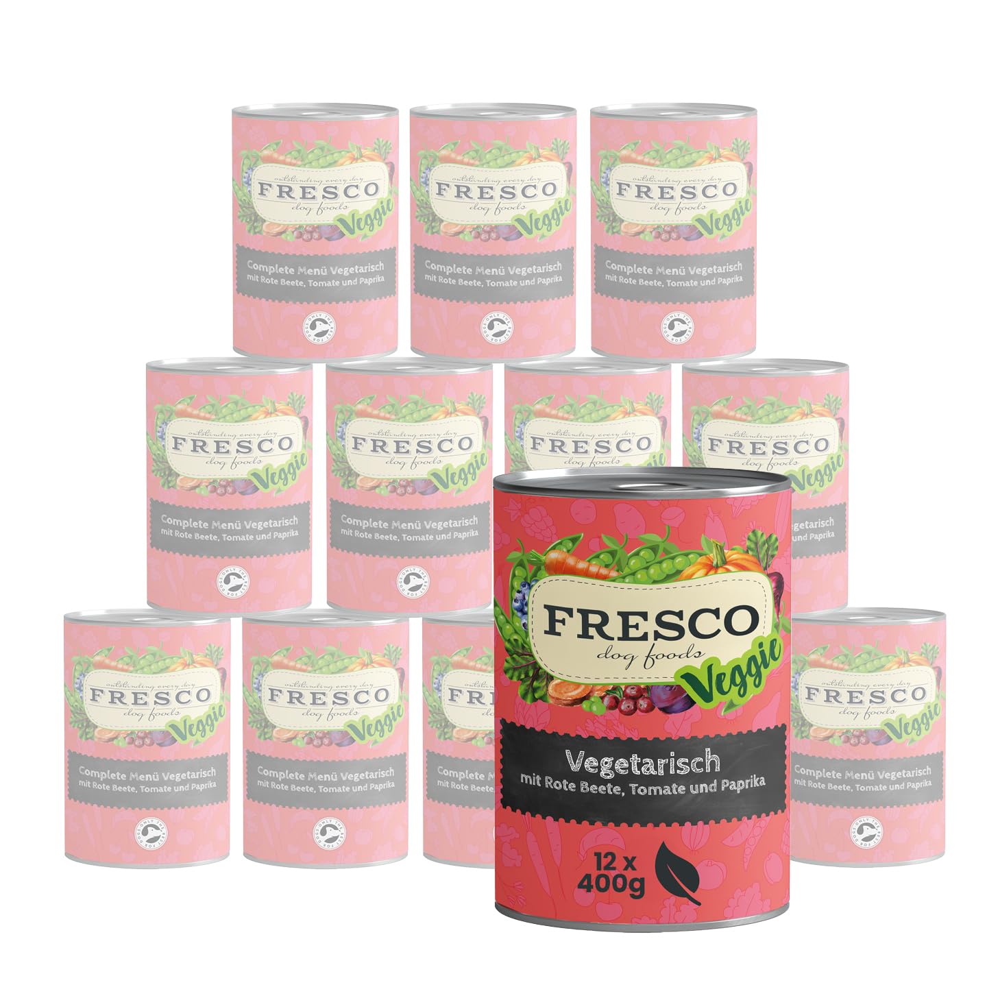 FRESCO Dog NassBarf Vegetarisch 12 x 400g | mit Rote Beete, Paprika, Tomate