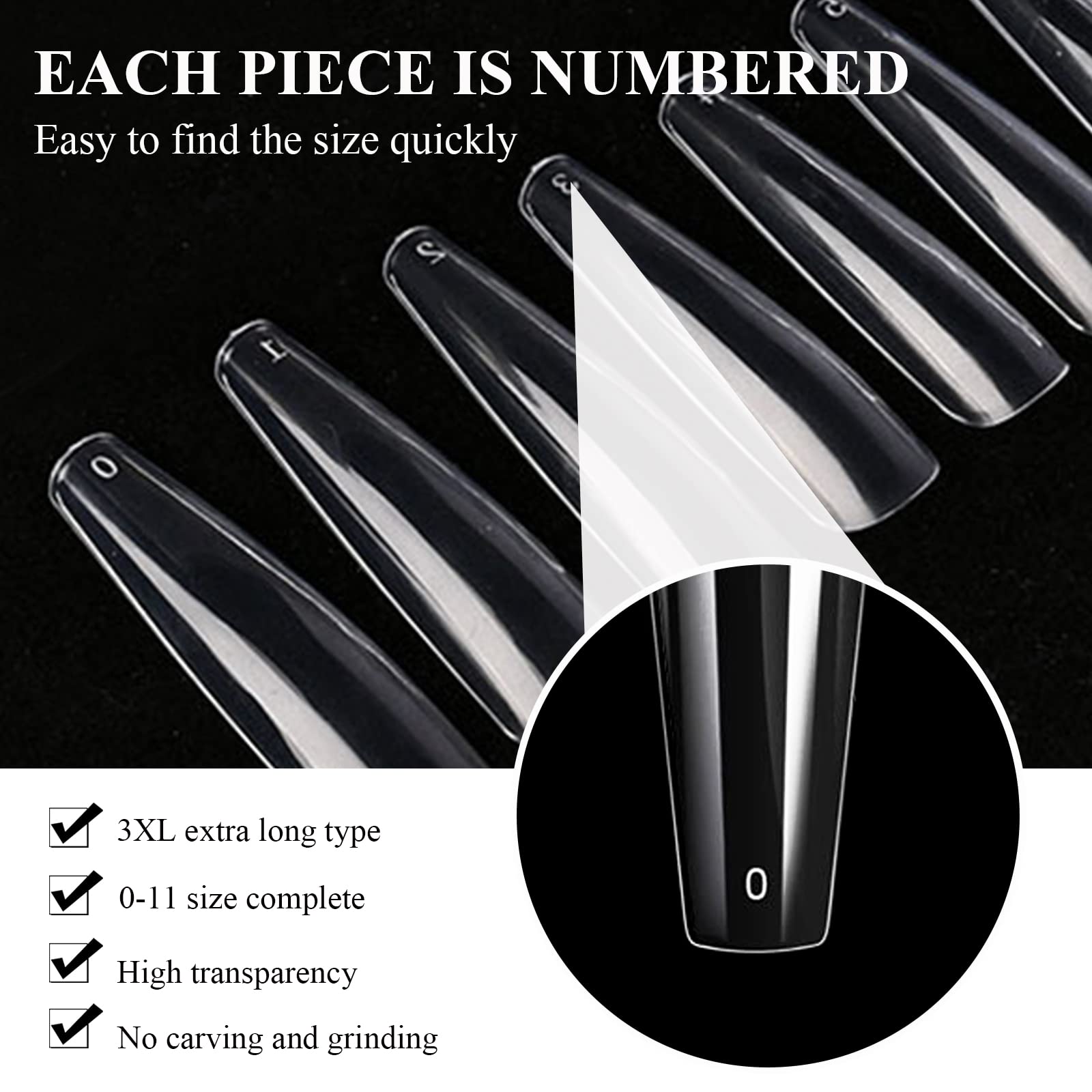 LELE LIFE 240 PCS 12 Size 3XL Coffin Full Cover Nail Tips - Image 3