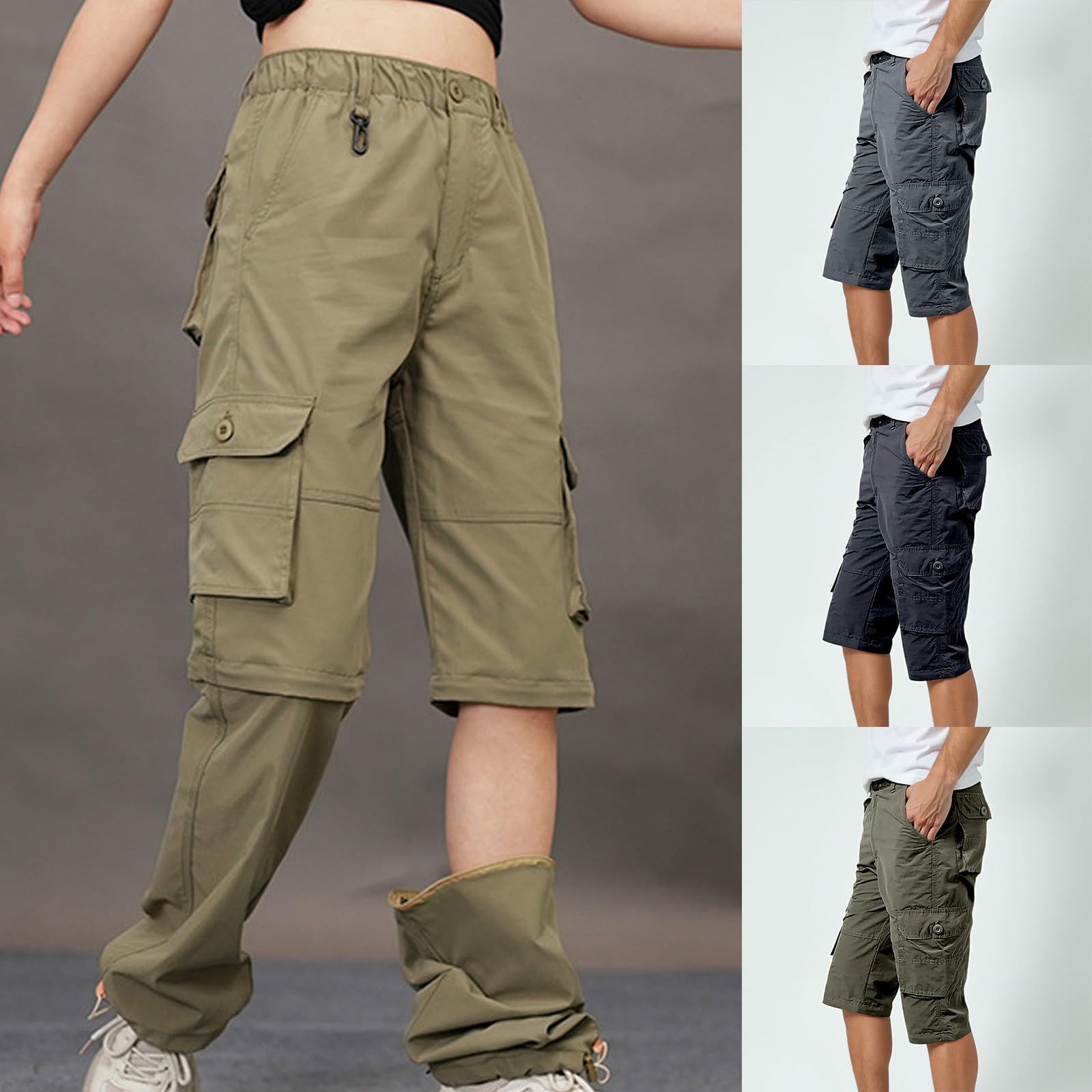 Pantalones de senderismo para hombre, convertibles, bolsillos multifunción, rodilleras reforzadas, ideales para actividades al aire libre con cinturón extraíble, material ultraligero para
