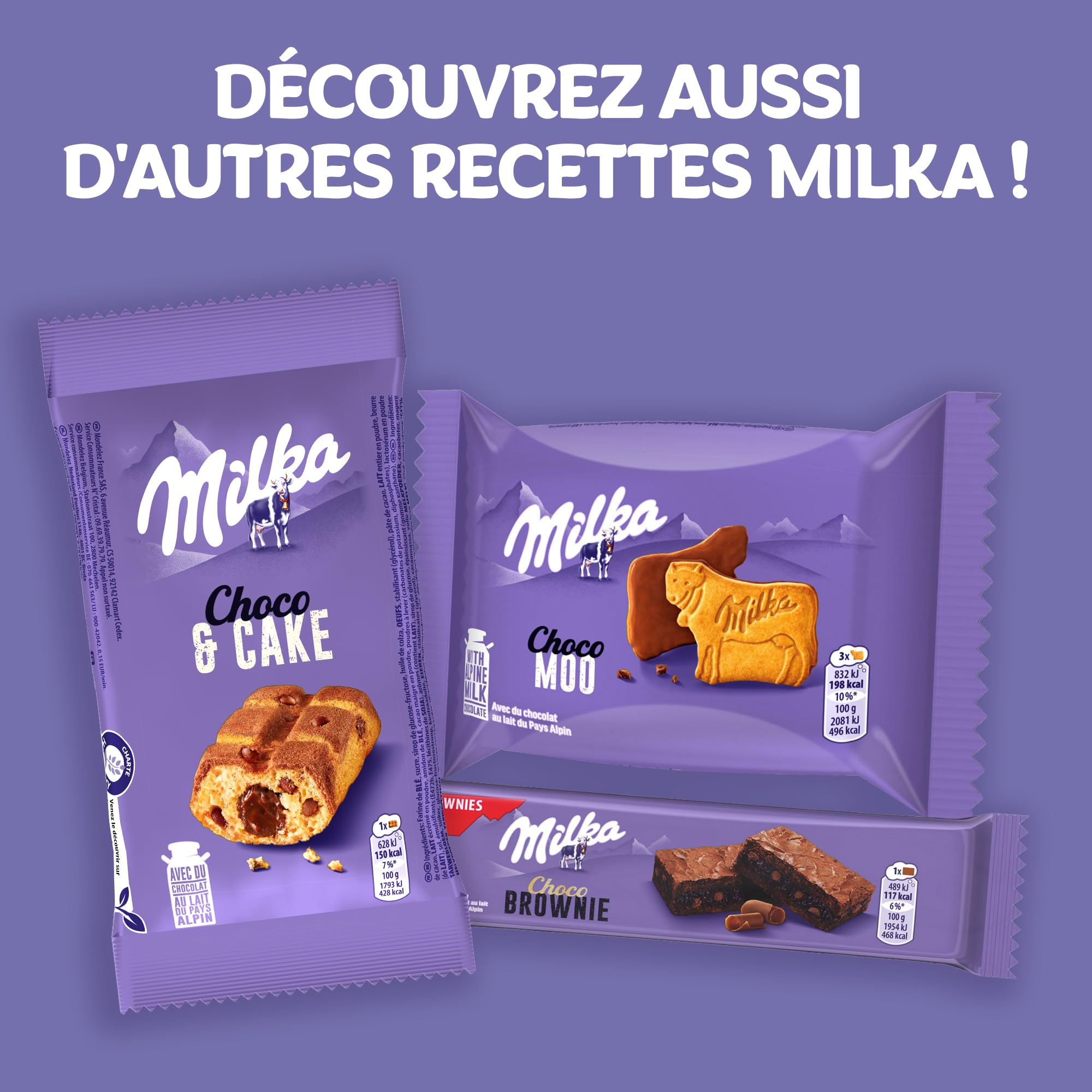MILKA - Choco & Cake - Gâteau Moelleux Fourré au Chocolat au Lait Milka - Lot Gâteaux Individuels - Format Familial Pratique pour le Goûter des Enfants - Présentoir de 24 Paquets de 35 g