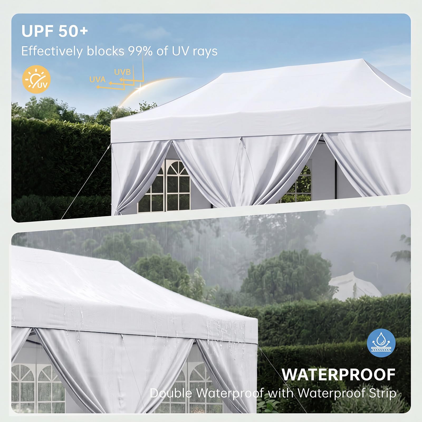 Aoxun Pop Up Gazebo 3m x 6m Heavy Duty with Sides 6x3 Waterproof Party Tent, White, 3x6M - Image 5