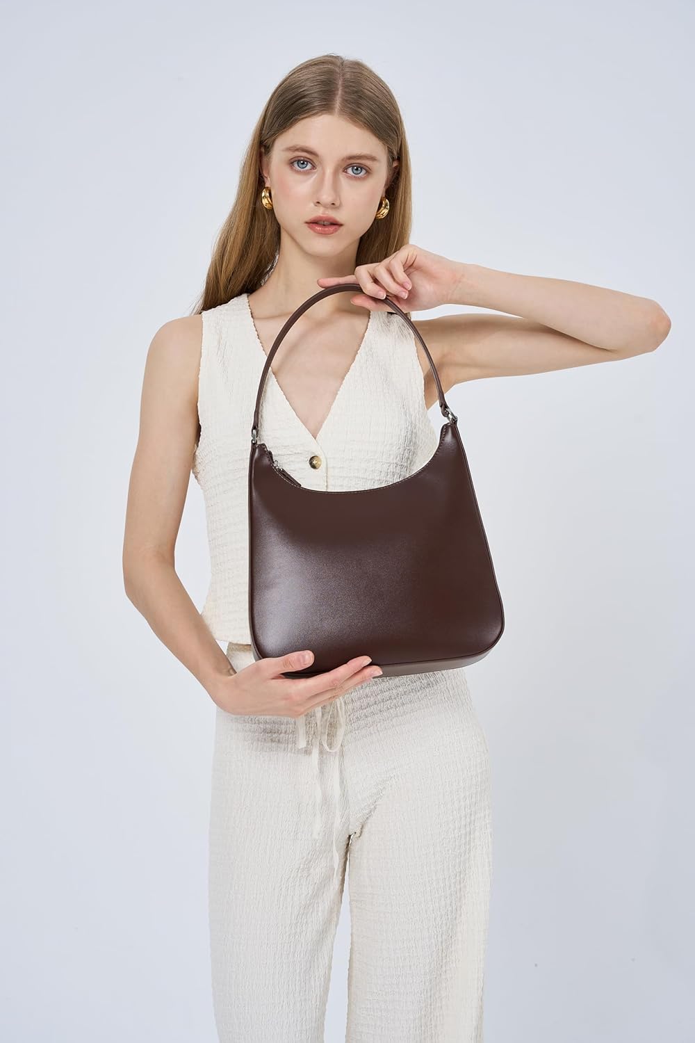 Trendy Purses for Women 2025 Designer Shoulder Bag Medium Crescent Bag Faux Leather Shoulder Purse - Image 8