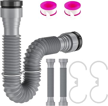 2 عبوة مرنة قابلة للتوسيع 1 1/2 "أو 1 1/4" أنبوب P-Trap لحوض المطبخ الفردي ، طقم أنبوب التصريف مع حلقة ختم المحول ، لتصريف حوض المطبخ ورمادي التخلص من القمامة