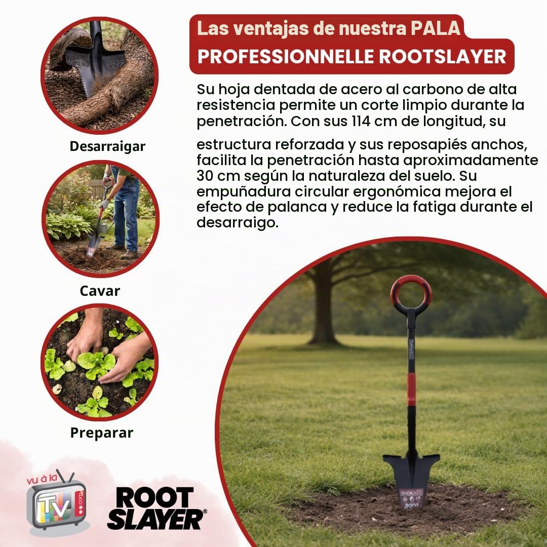 VENTEO Pala profesional multifunción RootSlayer | Pala de acero dientes gruñidos ergonómicos | Herramientas de jardín suelo mantenimiento al aire libre | Pala de corte raíz Profundidad | Trabajo Del
