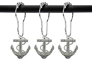 Set of 12 Anchor Shower Curtain Hooks: Embark on an Oceanic Adventure in Your Bathroom