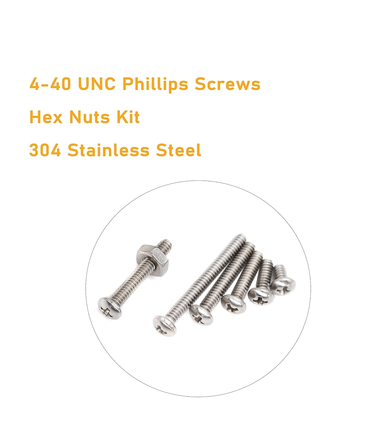 binifiMux 160pcs #4-40 UNC Phillips Pan Head Machine Screws Hex Nuts Assortment Kit, 3/16“ 5/16” 3/4” 1/2“ 1”, 304 Stainless Steel Silver Tone