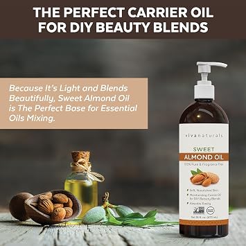 Viva Naturals Sweet Almond Oil, 16 fl. oz Skin & Hair Moisturizer, Body & Massage Oil, Carrier Oil for Essential Oils, Non-Greasy & Pure