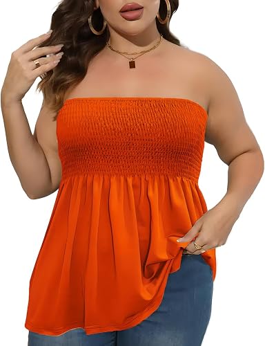 Comeon Plus Size Tube Top for Women Strapless Pleated Summer Tops, 1X