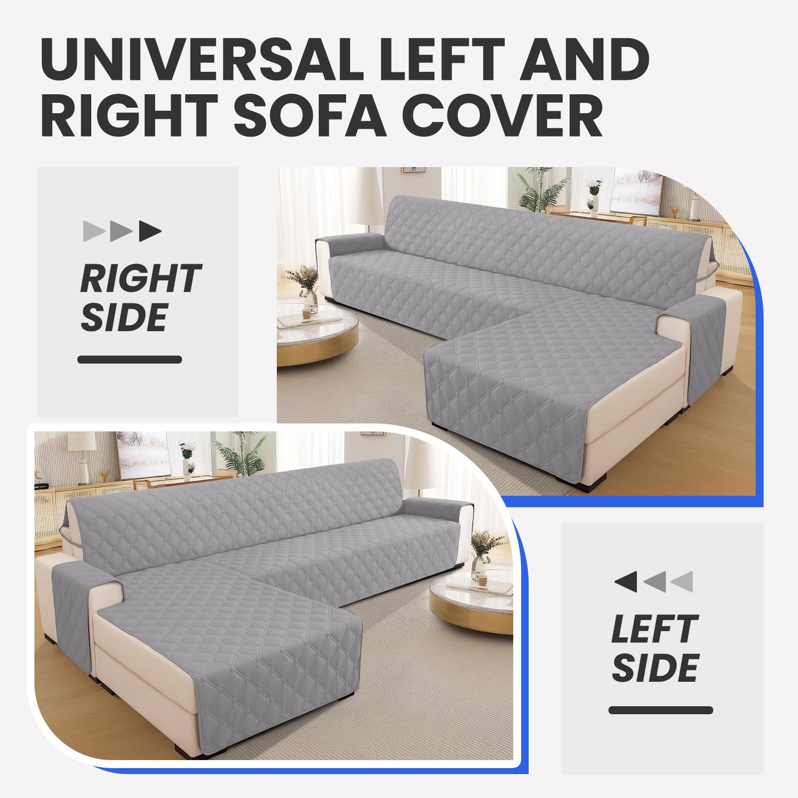 Ystyle Impermeable Fundas para Sofa Chaise Longue 2 Plazas(L 210 CM), Fundas Sofa Chaise Longue Izquierda/Derecha Universal Reversible, Cubre Sofa Chaise Longue Anti Gatos y Perro, Gris Claro