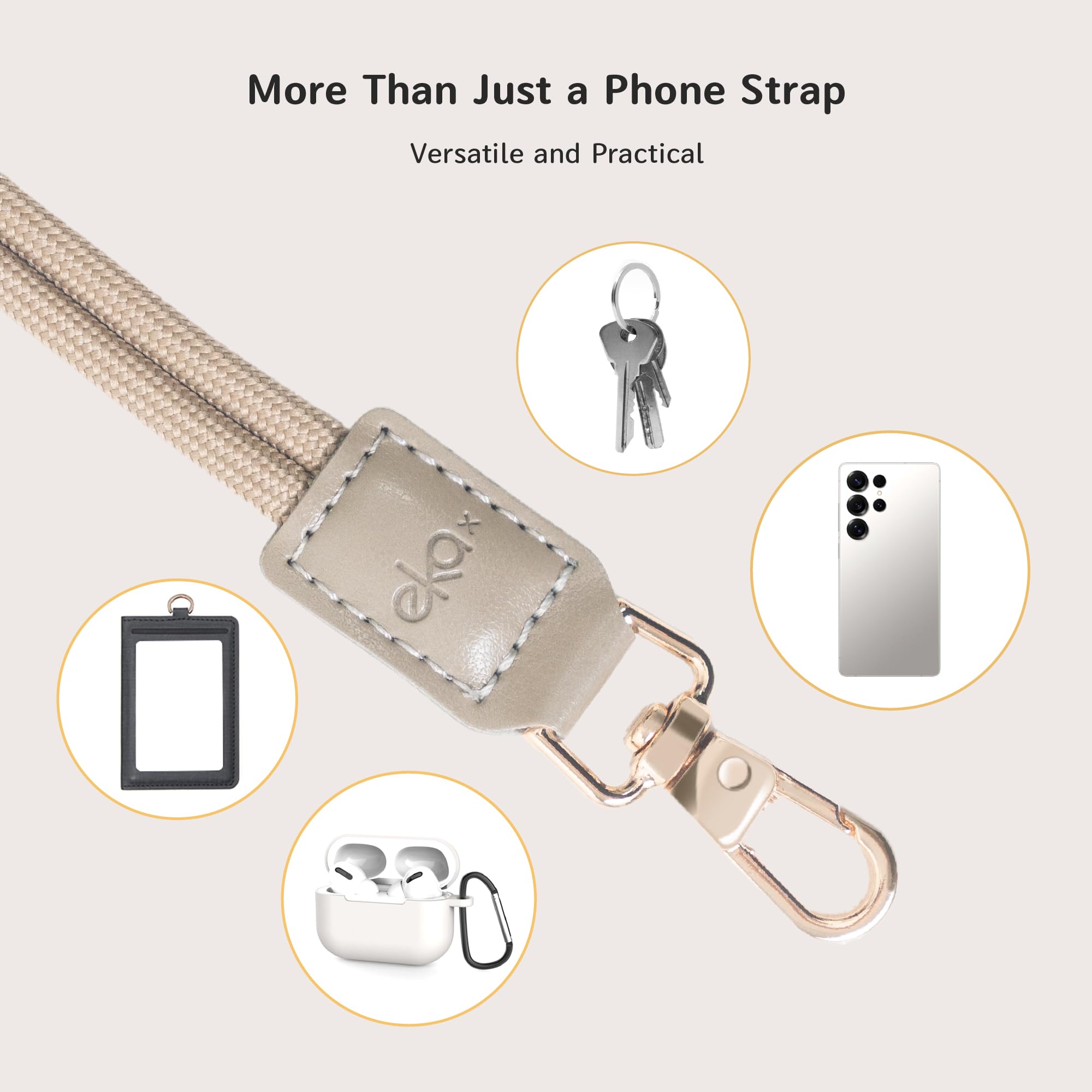 EKAX Confezione da 2 cinghie per telefono a tracolla e da collo, personalizzabili, con linguetta rimovibile da 0,5 mm, supporto per le mani libere per custodie del telefono (rosa rosa + grigio cenere)
