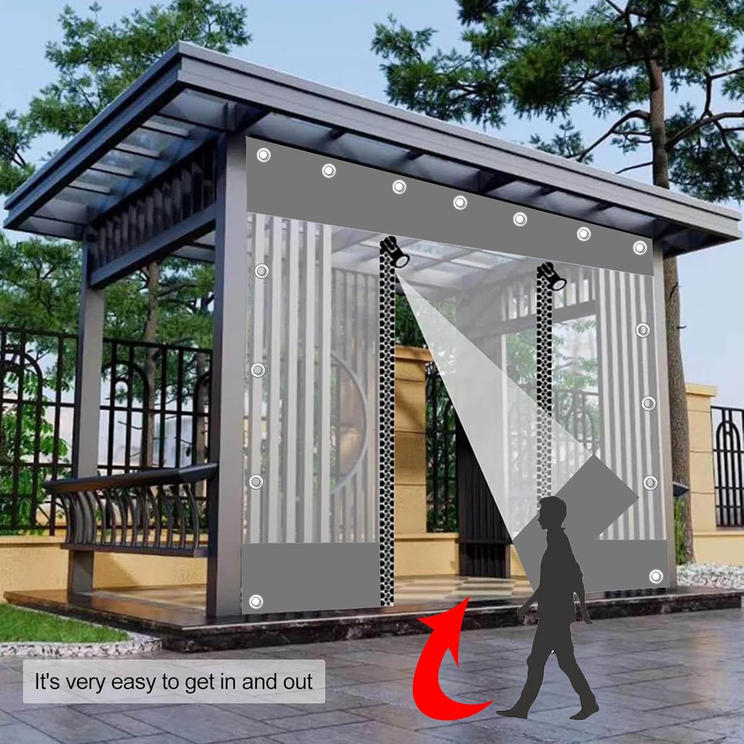Outdoor Clear Tarp Curtains Waterproof,Grey Transparent Tarpaulin Side Panels With Zip Doors,Pvc Weatherproof Tarpaulin With Grommets,for Patio Porch Carport Pergola Gazebo,W×H-1×2m(3.3*6.6ft)