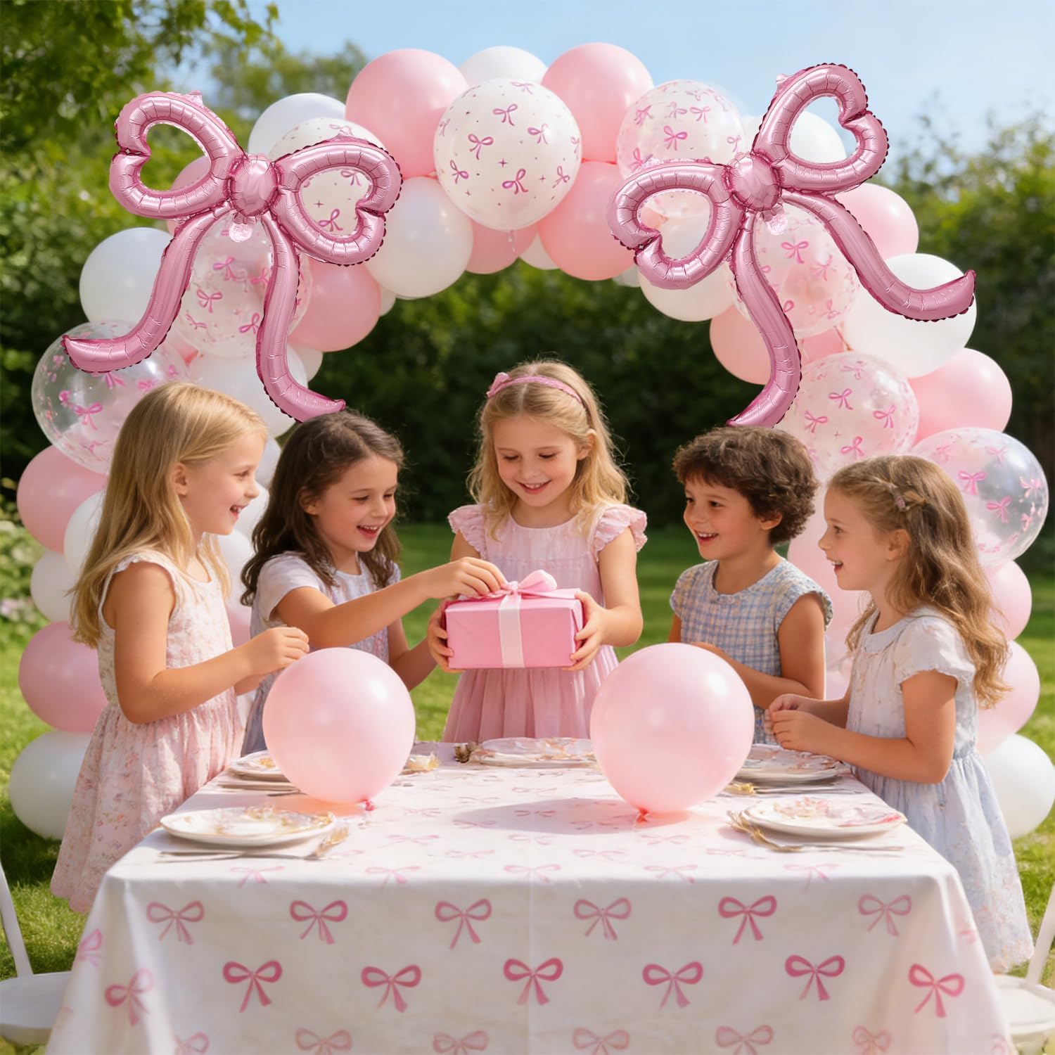 34PCS Pink Bow Balloons, Love Heart Balloons, Coquette Foil Balloon, Pink, White, Transparent - Image 4