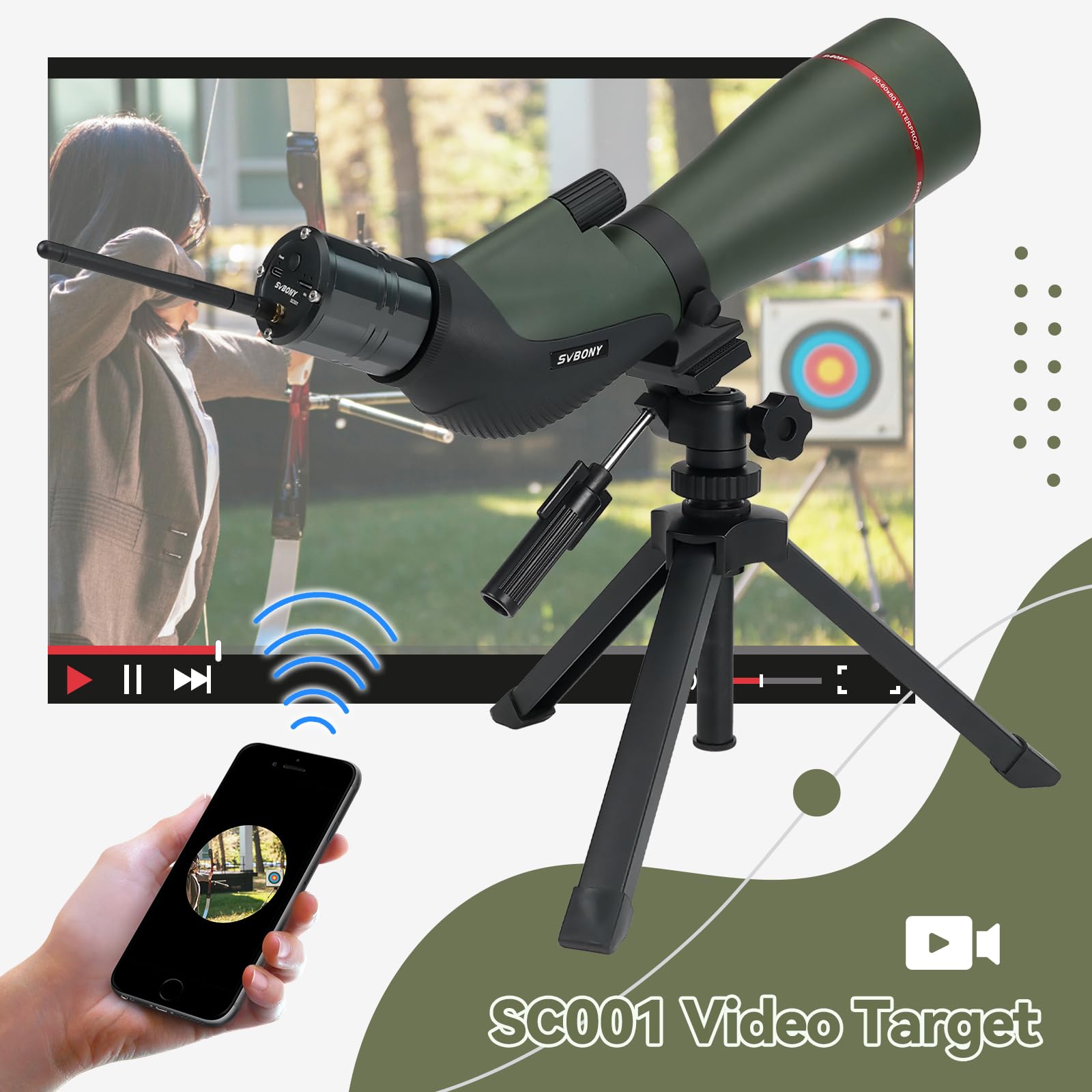 Svbony SA412 20-60x80 Spotting Scopes con WIFI Camera, HD Spotting Scope con Treppiede da Tavolo, Cannocchiale a Lungo Raggio, Cannocchiale Antiappannamento Impermeabile FMC per Tiro al Bersaglio