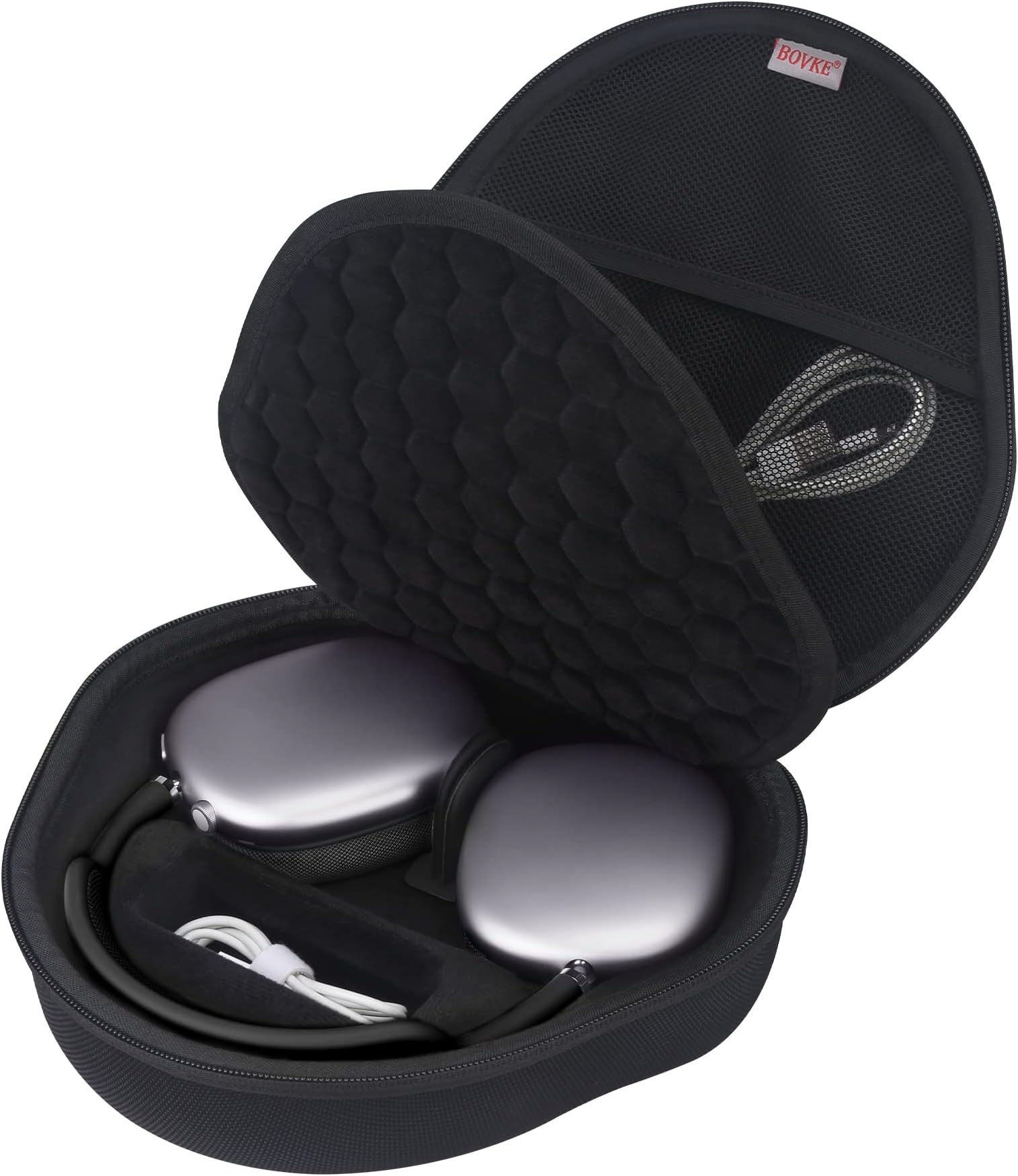 BOVKE Hard Headphone Carrying Case with Sleep Mode for Apple AirPods Max Wireless Over-Ear Headphones, AirPods Max Protective Portable Storage Bag with Mesh Pocket for Headphone Accessories, Black