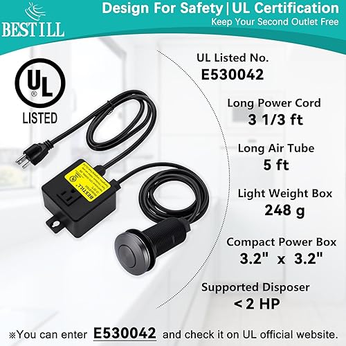 Miniatura 4 de Kit de interruptor de aire de eliminación de basura, certificación UL (E530042), interruptor de encendidoapagado superior del fregadero para