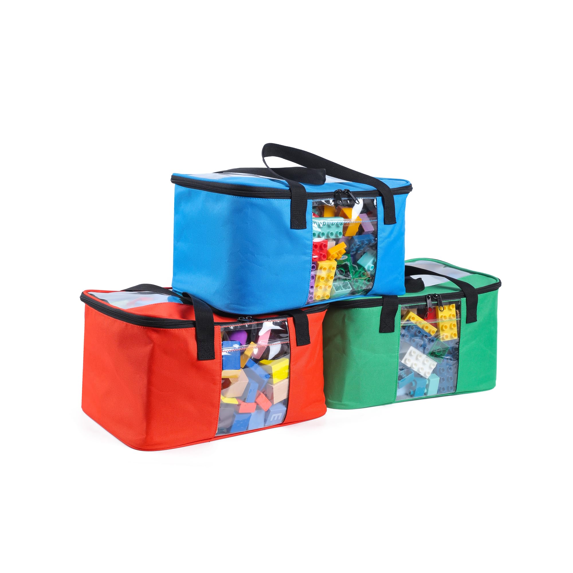3 PCS Large Toy Storage bag Compatible with Lego Bricks, Travel Organizer Case With Labels, Handles & Pockets For Toy Organizing, Travel case for Building Blocks, Dolls, Puzzles Blocks & Board Games