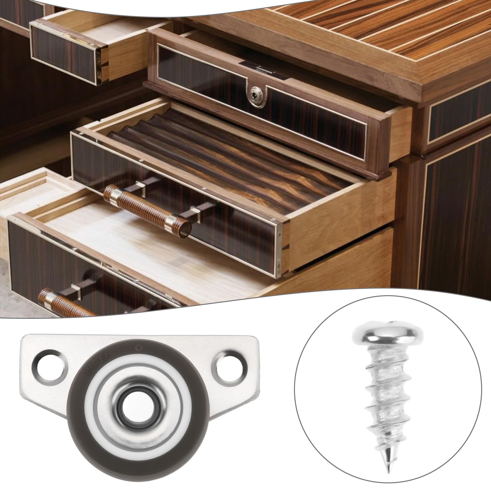 EMSea 8pcs 1.25 Inch Small Side Mount Caster Wheels Rigid Fixed Non Swivel Casters Rubber Wheel with Steel Plate Suitable for Wooden Furniture Drawers Trays DIY Project - Image 3