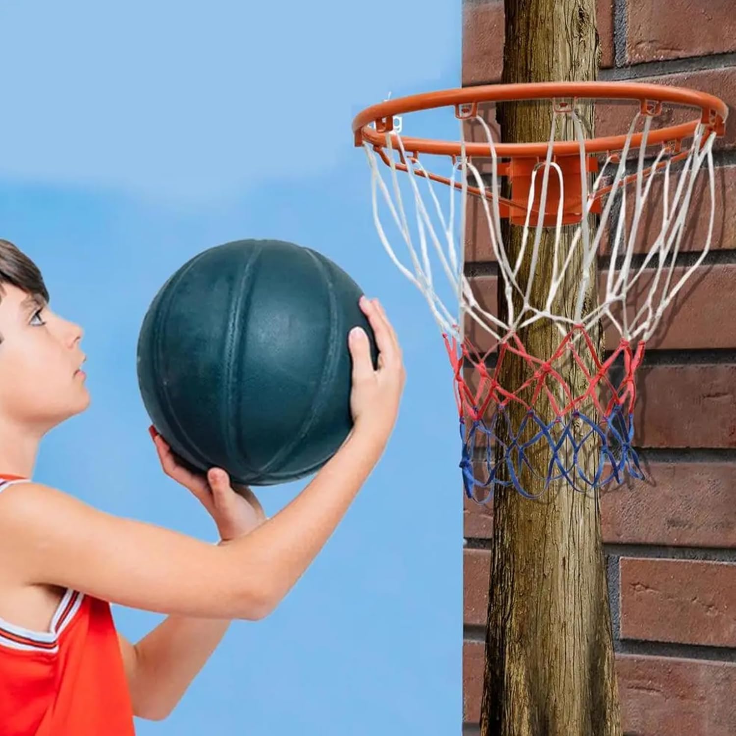 Basketball Rim, Heavy Duty Shock-Absorbing Wall Mounted Basketball Rim, Replacement for Driveway Backyard (Orange, 35cm)