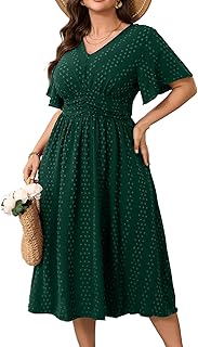 Women's Plus Size Maxi Dress V Neck Short Sleeve Swiss Dot A Line High Waist Boho Swing Casual Summer Dresses 2025 - Buy now