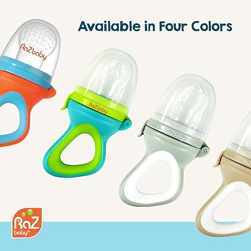 Miniatura 8 de RaZbaby Chupete alimentador de frutas congeladas y sólidos para bebés, juguete mordedor para bebés de 6 meses, bolsa y pezón de silicona sin BPA,
