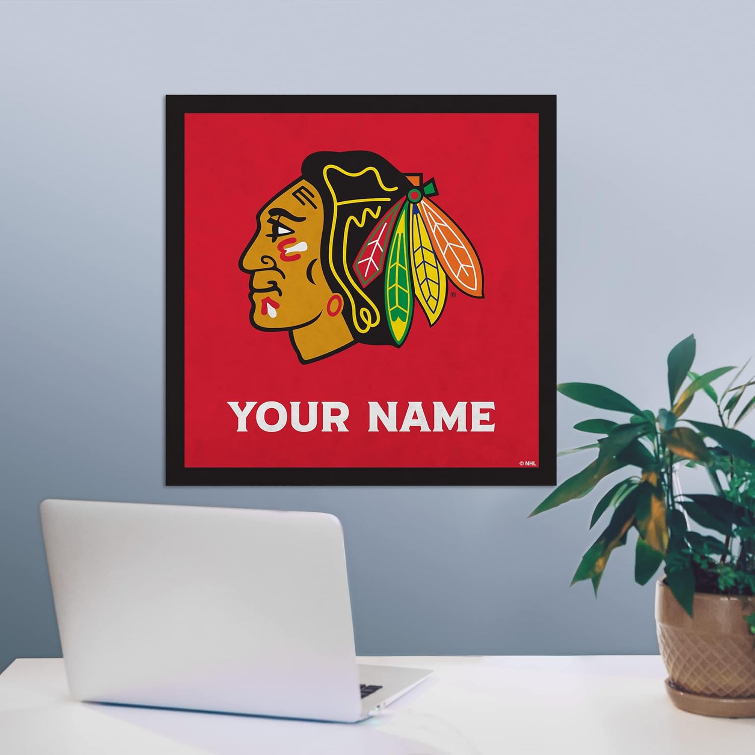 Rico Industries NHL Hockey Chicago Blackhawks Personalized 23" X 23" Felt Wall Banner - Sports Decor for Man Cave, Game Room, Office & Bedroom - Made in The USA