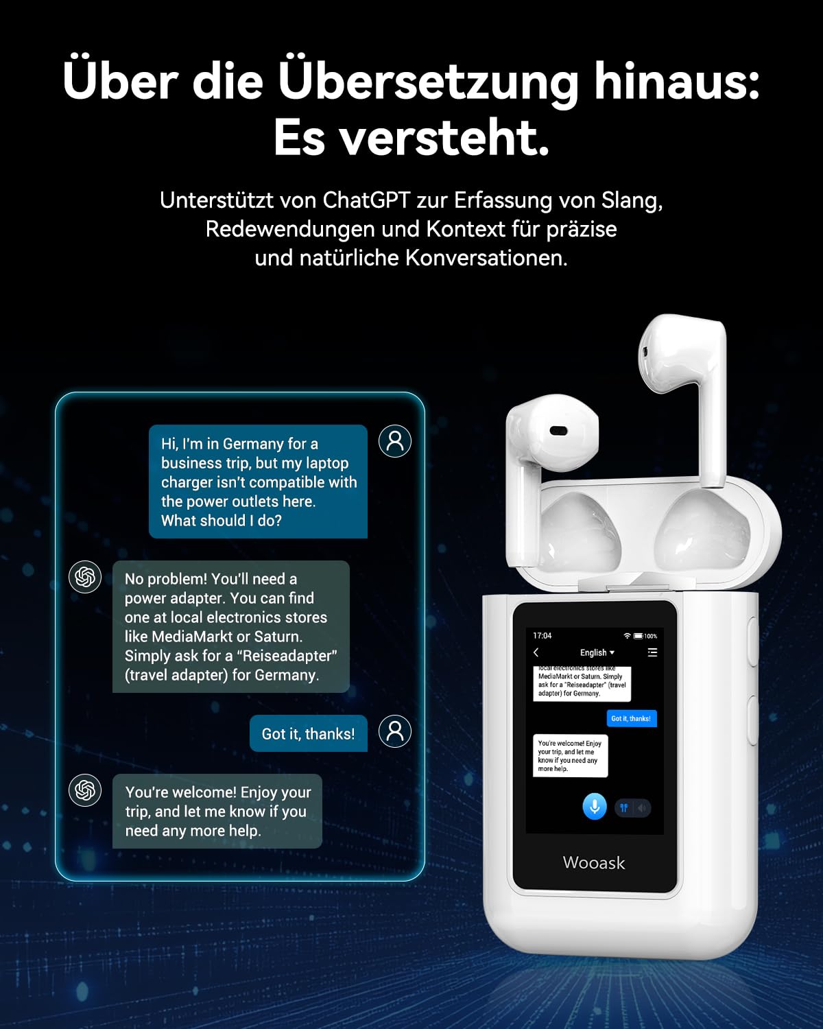 A8 Sprachübersetzer 2-in-1 – 144 Sprachen Echtzeit, Offline KI-Übersetzer mit Display & Ladecase