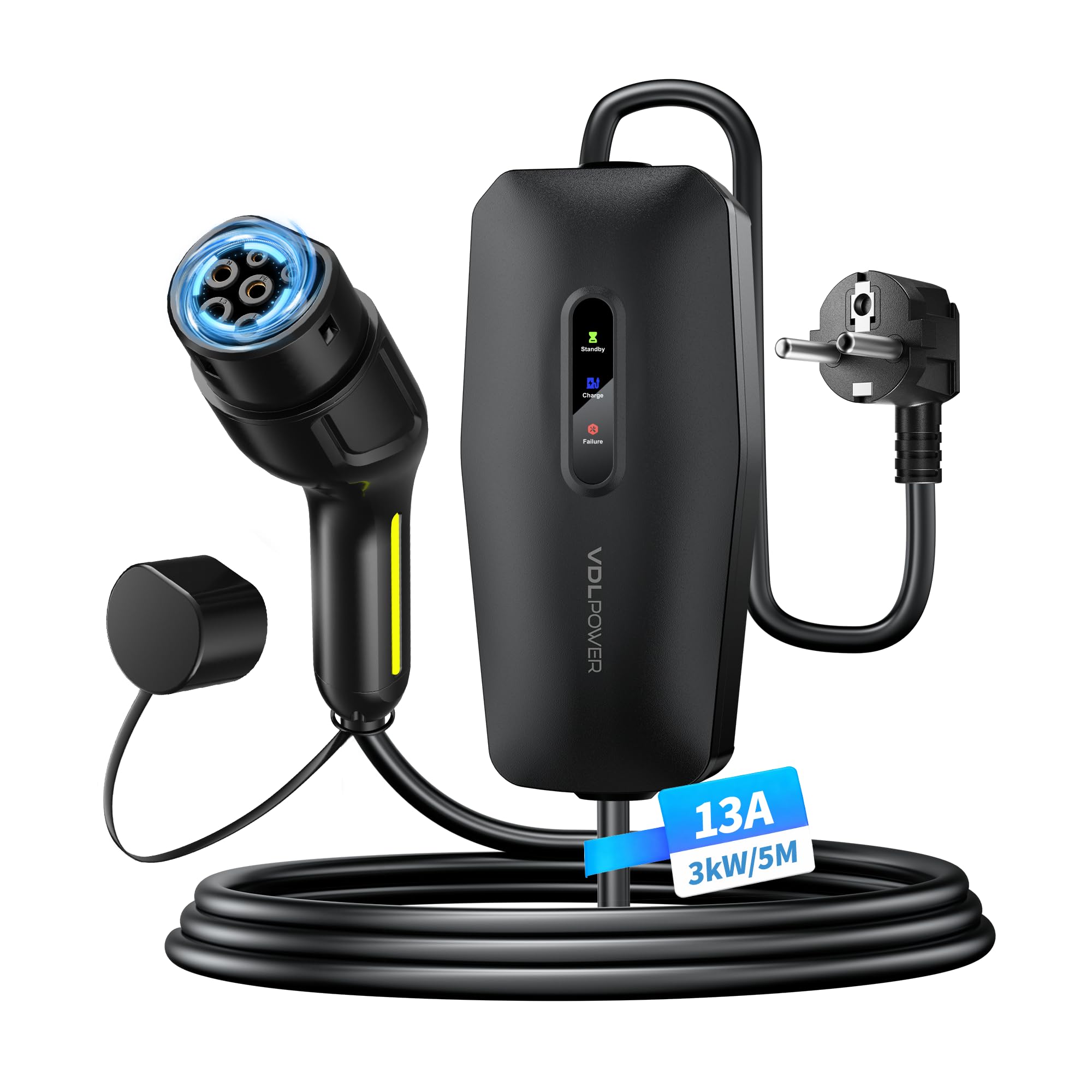 Ladekabel Typ 2, 3.68KW /5M Ladekabel Elektroauto, 16A EV Ladegerät, Typ 2 für Elektrofahrzeuge mit Einphasigem EU-Schuko, IP65 Kompatibel mit Model Y/3, XC60, ID.3, ID.4