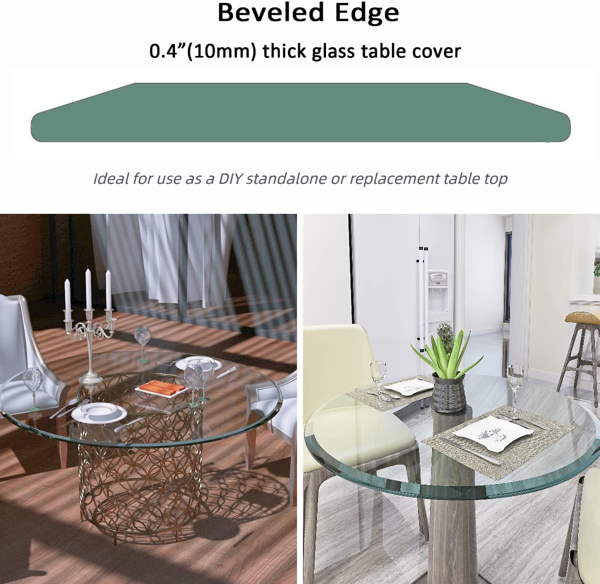32 Inch Round Transparent Tempered Glass Table Top, Clear Table Surface Protector, Safe 2/5" Thick-Beveled Polished Edge, Replacement Glass Top for Home, Office, Patio, Outdoor/Indoor