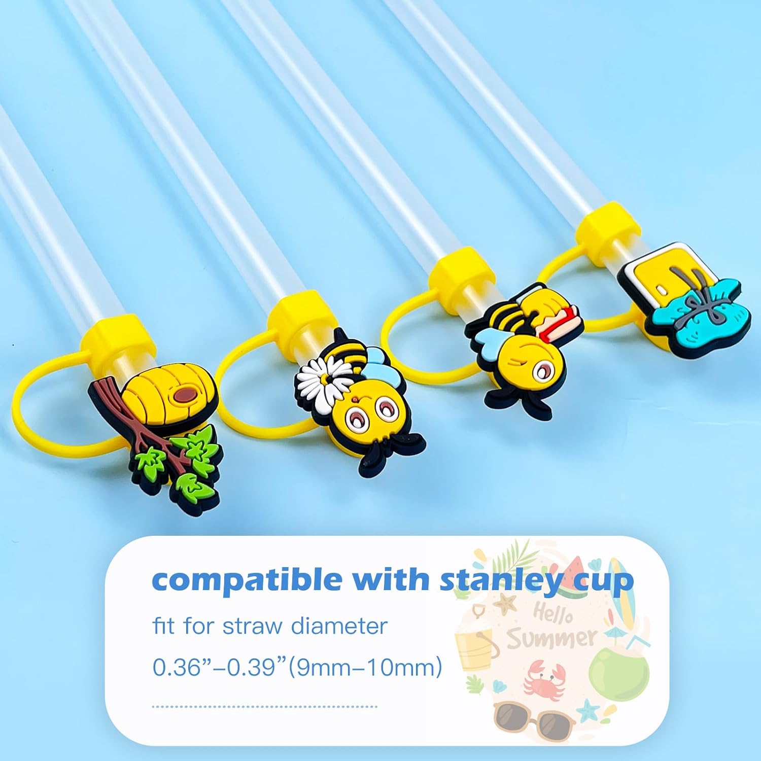 Hikkcos 4Pack Bee Straw Cover Cap for Stanley Cup,30 40 Oz Silicone Straw Topper Compatible with Water Bottle Cup 10mm Dust-Proof Reusable Straw Tips Lids - Image 2