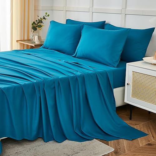ILAVANDE Serie 1800 - Juego de sábanas de 6 piezas, juego de sábanas de microfibra supersuave, antiarrugas y transpirables, esquinas profundas de 14