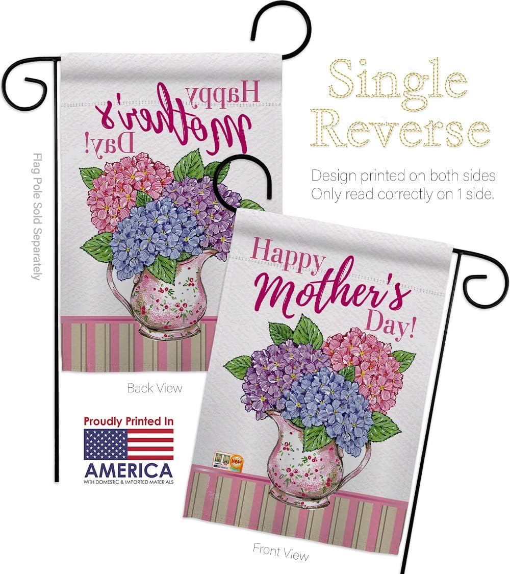 Mother Day Hydrangeas Garden Flag Set with Stand Family Mom Mama Grandma Love Flowers Parent Sibling Relatives Grandparent Small Decorative Gift Yard House Banner Made In USA 13 X 18.5