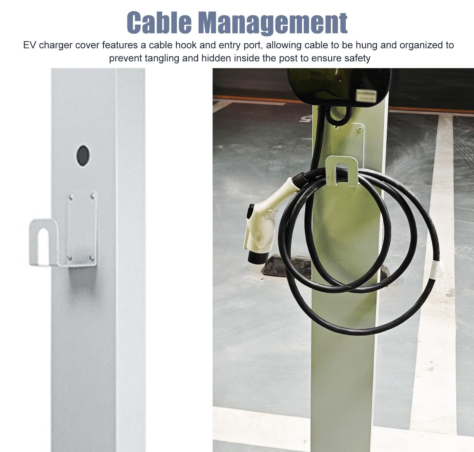 Pedestal para cargador de vehículos eléctricos en garaje con gancho para cable, soporte de acero laminado en frío para estación de carga de vehículos eléctricos, soporte para cargador de vehículos e