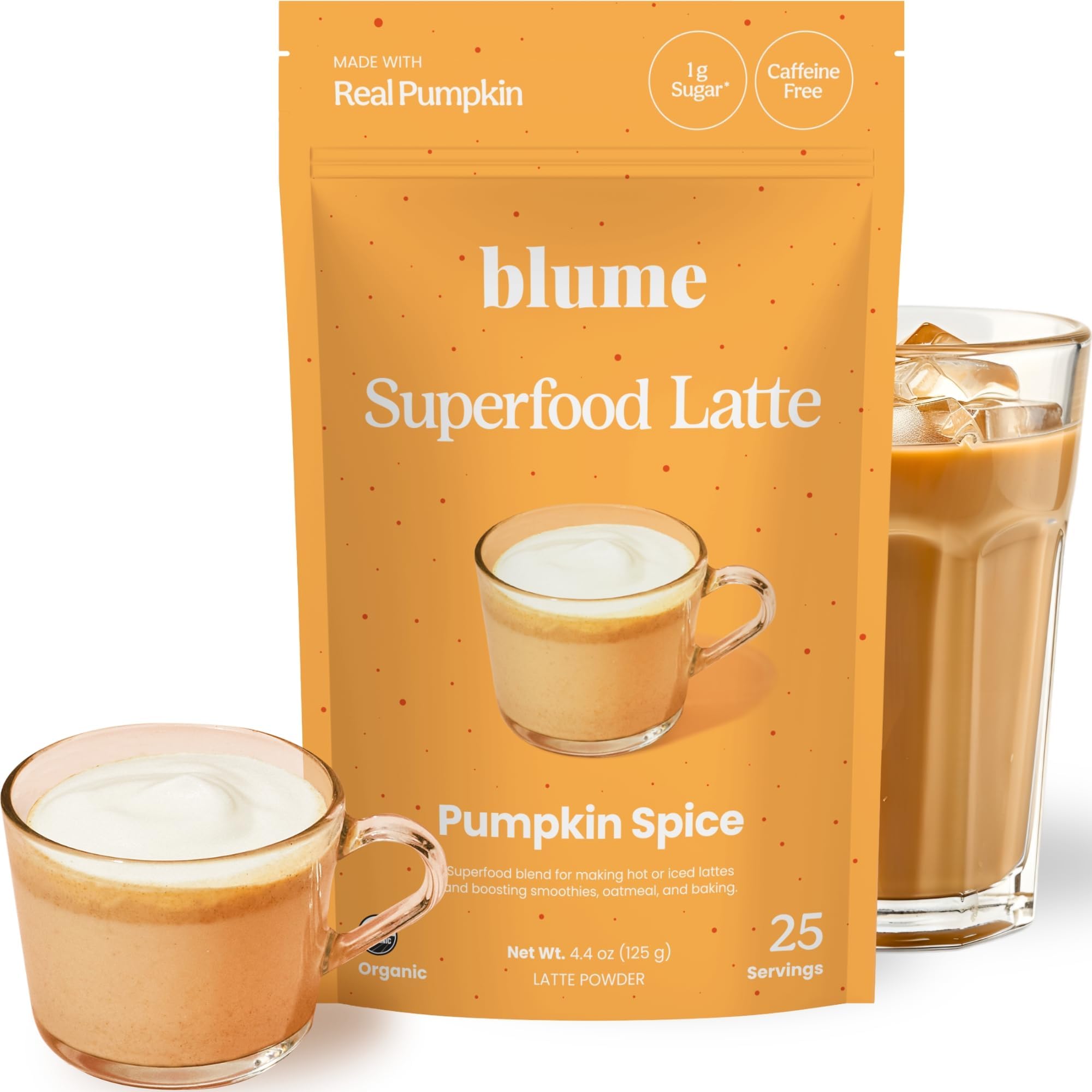 Blume Pumpkin Spice Latte - Superfoods Powdered Latte - Syrup free, Organic & Vegan Latte - 25 Servings (125g)