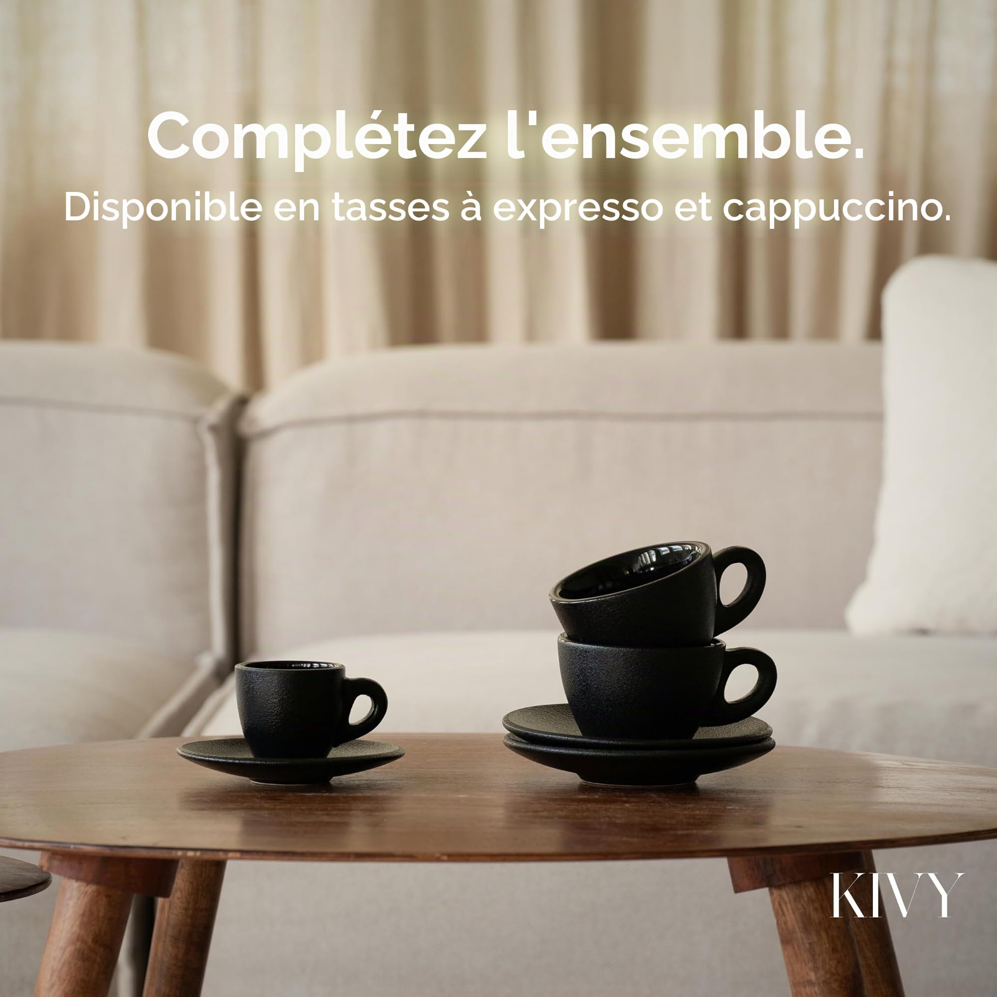 KIVY Lot de 4 tasses à cappuccino [170 ml] – Ensemble de tasses à cappuccino en céramique à paroi épaisse pour latte art – Tasses à latte – Tasse à latte et soucoupe en céramique noire