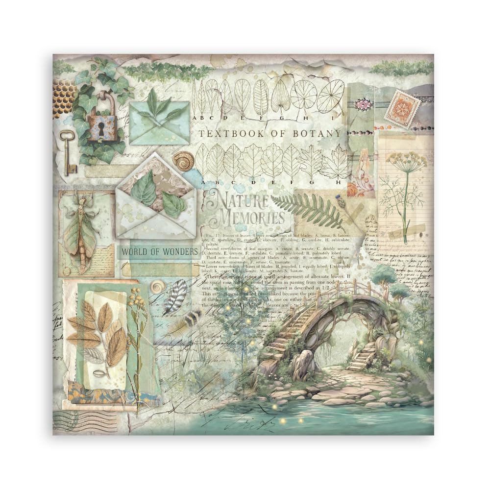 Stamperia - Scrapbook Paper Pad for Scrapbooks, Albums, Cards, Bullet Journals and More, Acid Free, Double-Sided, Perfect for Crafts and Gifting (Herbarium Silvae Background Selection) (20.3 x 20.3cm