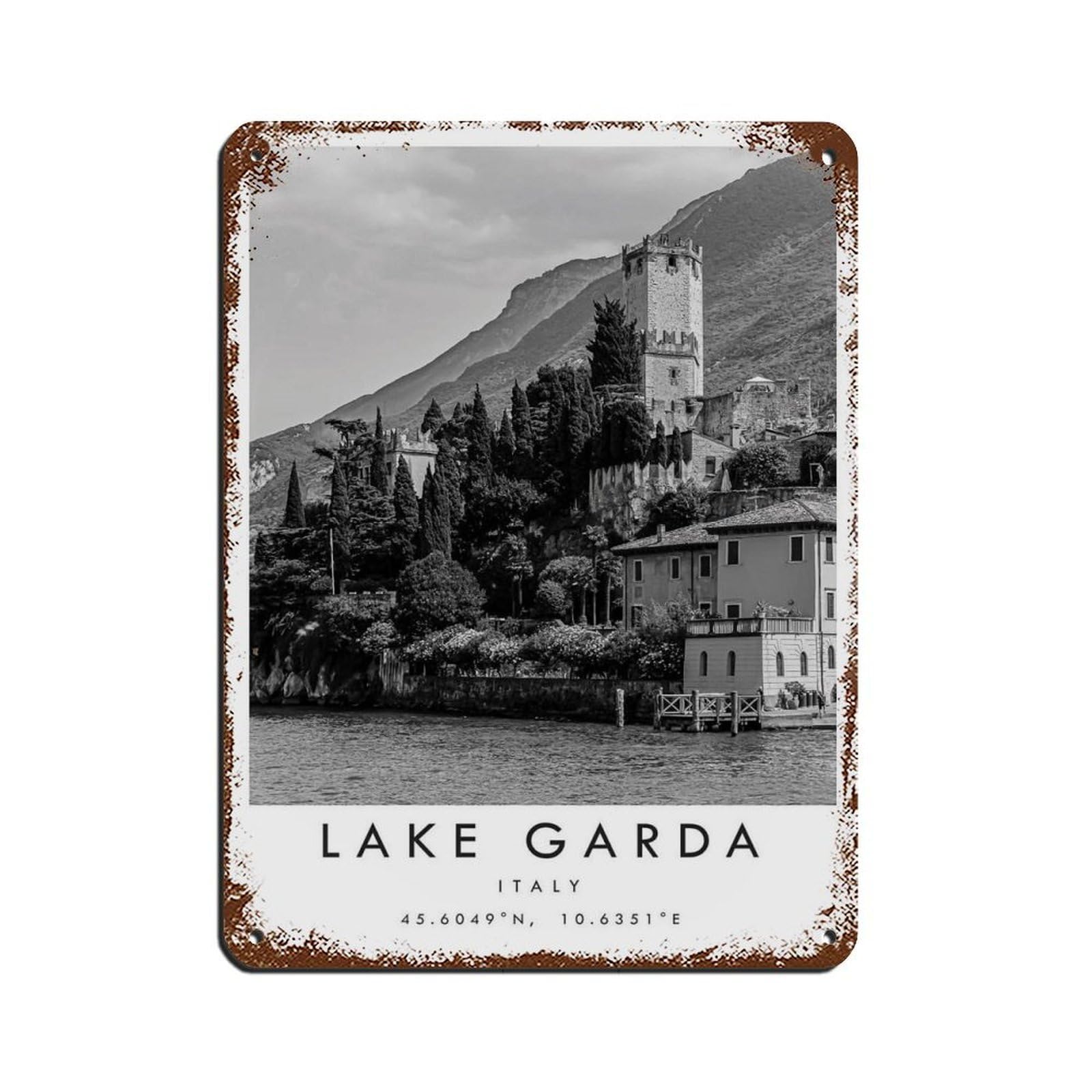 Lake Garda Travel, Italy Poster Poster Tin Sign Vintage Metal Pub Club Cafe Bar Home Wall Art Decoration Poster Retro 12x16inch(30x40cm)