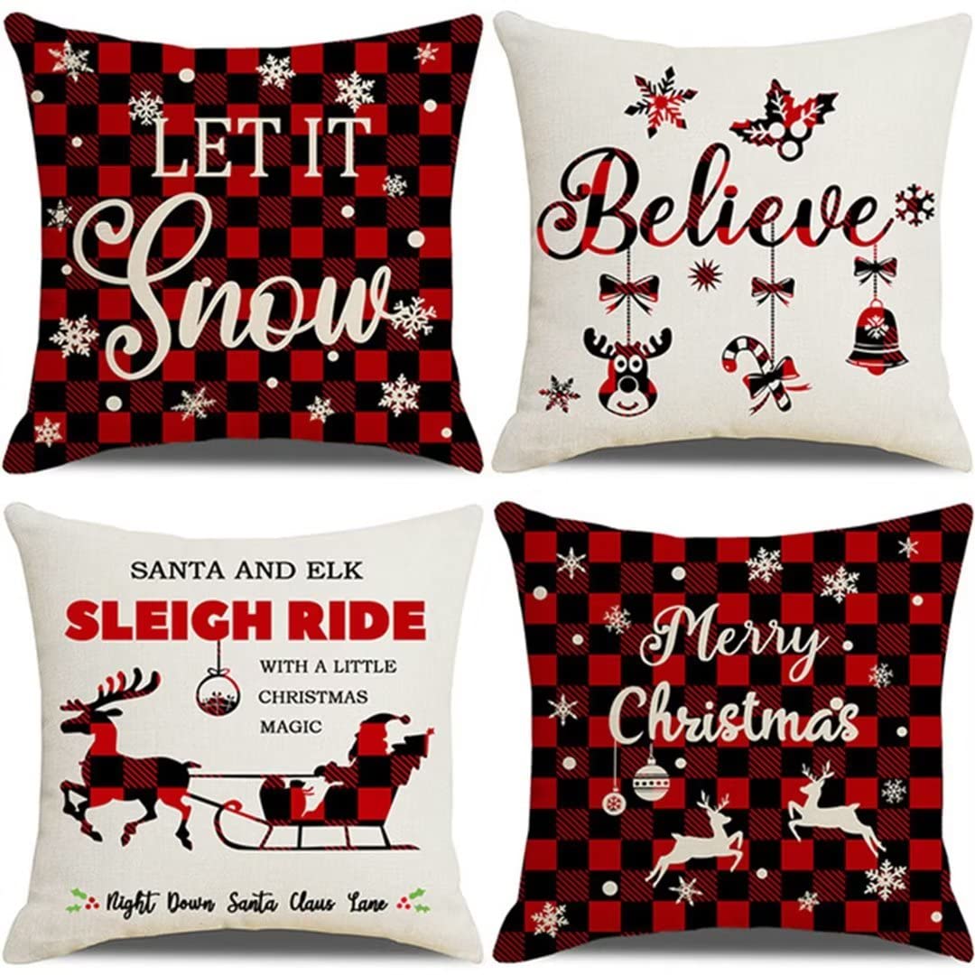 Housse coussin Noël 40x40cm en lin, la solution pour renouveler vos coussins de canapé salon ternes