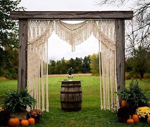 Telón de fondo bohemio de macramé para boda, estilo bohemio, elegante, para colgar en la pared, tapiz de macramé, cortina de macramé y arco de