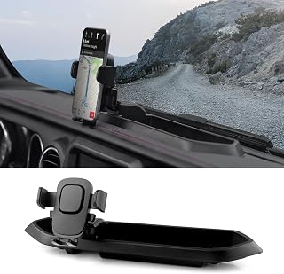 Phone Holder with Storage Case Compatible Jeep Wrangler JL, Phone Mount, Dash Tray Phone Holder Accessories Compatible with Wrangler 2018-2024 JL JLU & Gladiator JT 2020+