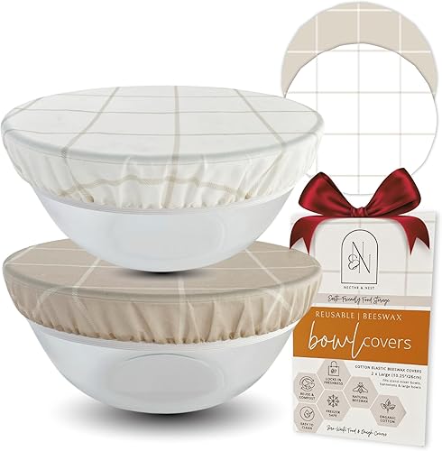 Nectar & Nest Fundas reutilizables para cuencos para fermentar pan (2 grandes) - Fundas para cuencos de cera de abejas reutilizables, 100% algodón
